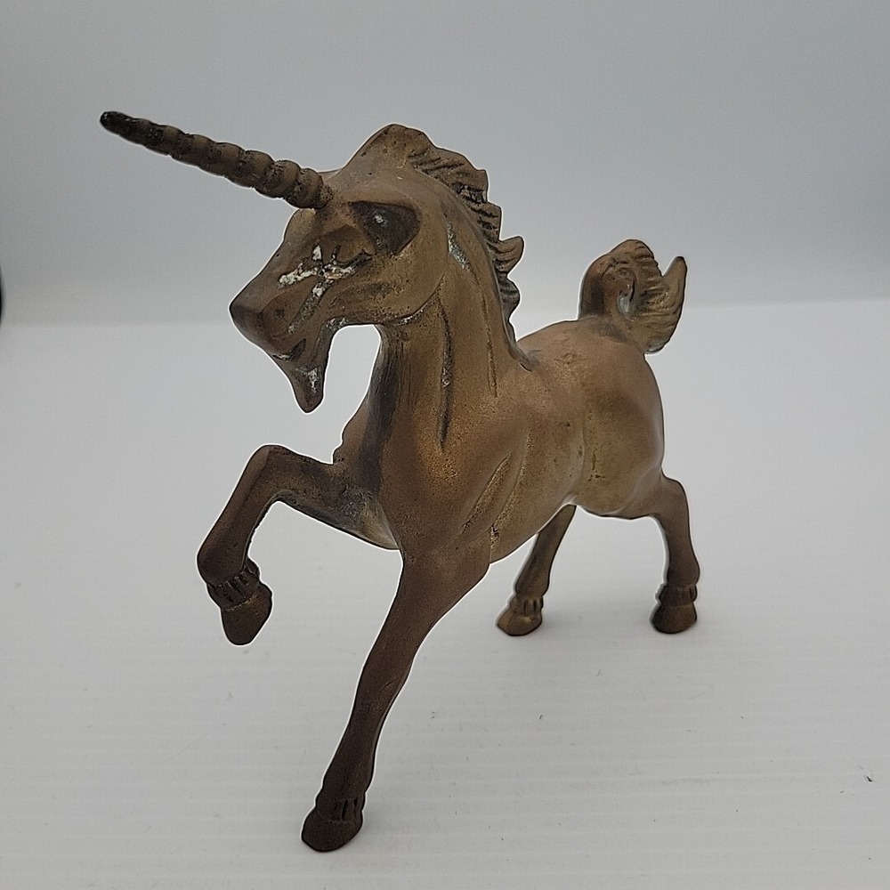 Vintage Otagari Japan OMC Cast Iron Unicorn Bronze Figure Statue Brown Antique